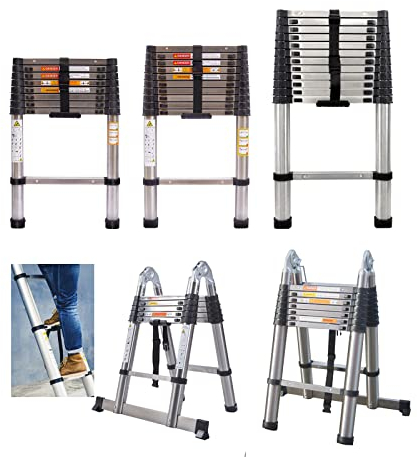 Échelle télescopique pliable 2,6 m - Antidérapante - Multifonction - Extensible - En acier inoxydable - Charge maximale : 150 kg