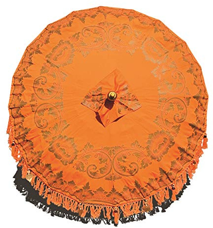 MAISONICA Bali Handmade Sun Parasol Hardwood Garden Umbrella Orange and Gold (base not included)