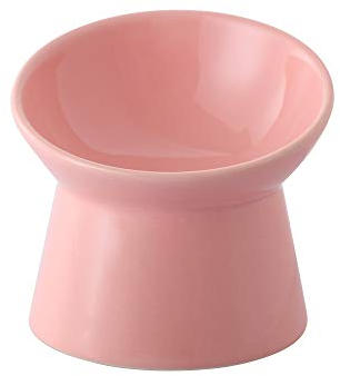 Small Ceramic Raised Cat Bowls - Tilted Elevated Cat Food Bowl - Anti Vomiting Cat Feeding Bowls - Stress Free Shallow Cat Bowl - 4.7 inch Cute Kitten Bowls - Microwave and Dishwasher Safe - 4.4 oz