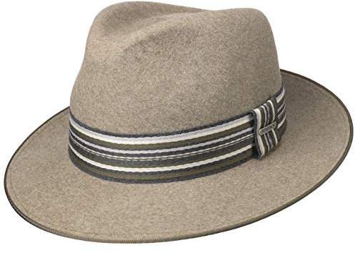 Stetson Sacoma Fedora Haarfilzhut Fedora-Hut Bogarthut Filzhut Damen/Herren - Made in The EU mit Ripsband Herbst-Winter - 56 cm beige-meliert