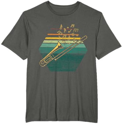 Posaunist Orchester Posaune Geschenk Retro T-Shirt für Damen, Herren, Unisex-Erwachsene, Unisex-Kinder, Schwarz, Klein, Kurzarm, Klassische Passform, Klassisch, Einfarbig, Alle Jahreszeiten, 1 Stück