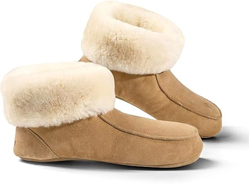 Fellhof handgemachter Hüttenpatschen aus Lammfell Hausschuh Damen Herren Unisex gefüttert Winter-Sommer Hausschuhe Naturprodukt atmungsaktiv