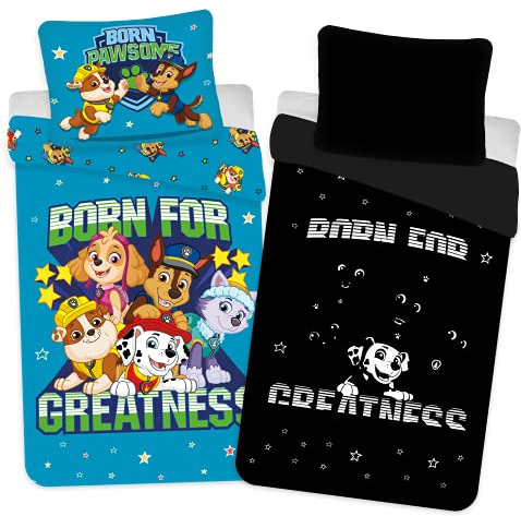 Bettwäsche Paw Patrol – leuchtet im Dunkeln – Bettbezug 100 x 135 cm + Kissenbezug 40 x 60 cm