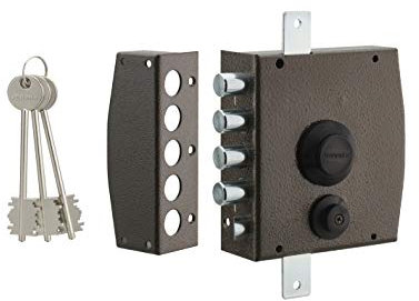 THIRARD - Serratura in Applique a Chiave per Porta d'Ingresso - Sinistra - 3 Punti - Corpo e Gancio in Acciaio - Chiusura a Tre Punti - 154 x 140 mm - Nero - 3 Chiavi Incluse