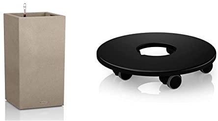 Lechuza Komplett-Set für den Garten 40x40x76 cm beige & Canto 40, Classico/Quadro 50, Cube 40, CURSIVO 40 Rolluntersetzer, Schwarz, 30 x 30 x 5.8 cm