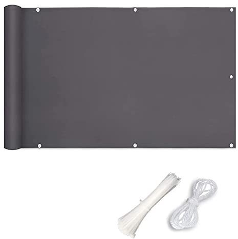 Balkon Sichtschutz 1x8.5m UV-Schutz wetterbeständiges und pflegeleichtes Zaunblende mit Ösen, Nylon Kabelbinder und Kordel für Garten, Balkon Terrasse Outdoor, Dunkelgrau