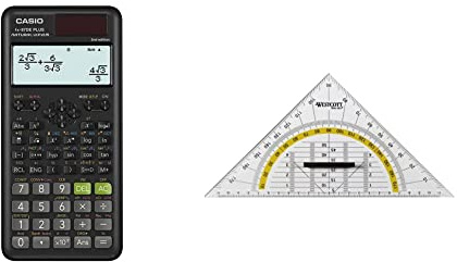 Casio FX-87DE Plus-2 Wissenschaftlich-Technischer Schulrechner & Westcott E-10134 00 Geometriedreieck Kunststoff mit abnehmbarem Griff, 22 cm, transparent