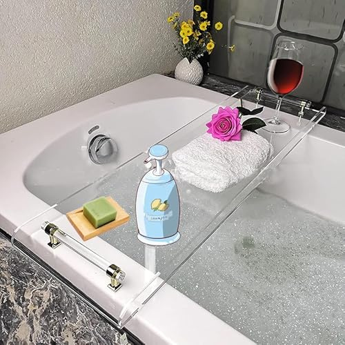 WANLIAN 33-Inch Luxury Bathtub Caddy Tray for Bathroom - Shower Storage Organizer Shelf With Silver Handles