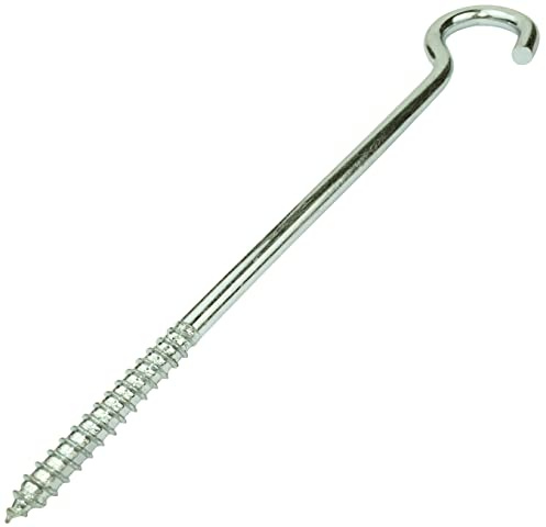 AERZETIX C57999 Satz von 5 Schraubhaken gebogen zum einschrauben Ø8x150 mm in form C offener haken mit selbstschneidend schraube aus verzinktem stahl farbe silber