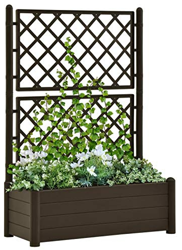 ZEYUAN Pflanzkübel mit Spalier, Pflanzkasten, Pflanzgefäße Für Draussen, Blumenkübel, Blumenkasten, Outdoor, 100x43x142 cm PP Mokka