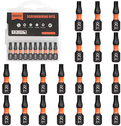 BAIDETS Pro T20 Bit-Sortiment - Schraubendreher Bits Set 20 Stück, 25mm Länge, Schrauber-Bit, 1/4 Sechskantschaft, mit Spender-Box