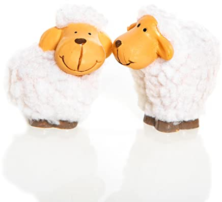Logbuch-Verlag 2 figuras decorativas de ovejas para colocar de pie, decoración de Pascua, color blanco y marrón, 6 cm