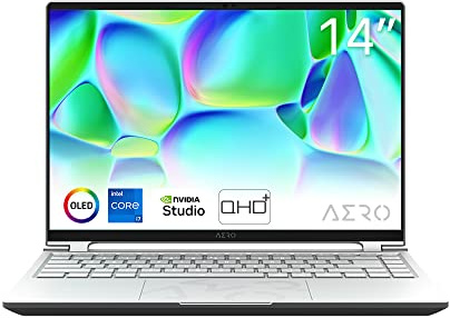 Gigabyte AERO 14 OLED (BMF-72DEBB4SO) Creator Laptop | 14 16:10 QHD+ OLED Display | Intel Core i7-13700H | 16GB RAM | 1TB SSD | GeForce RTX 4050 | Windows 11 | Microsoft 365 (1 Jahr) | Silber