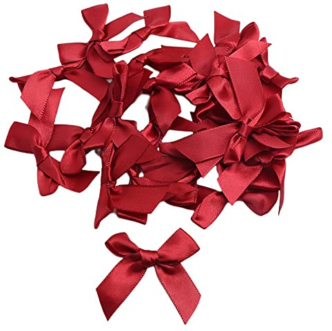 100 Stk 5cm Satin Band Deko Schleifen Fertigschleife Geschenkschleifen,Satinband Schleifen DIY Basteln Hochzeit Valentinstag Baby Shower Weihnachten Dekoration Kartenherstellung Verzierungen,Weinrot