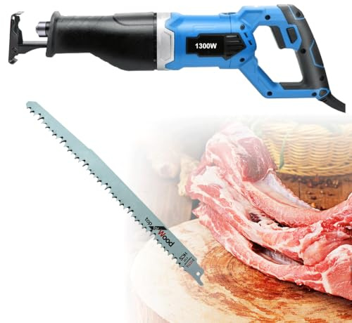 VFDZ Elektrische Knochensäge für Fleisch, Knochensägeblatt 240mm(Blau1300W) | Reciprosäge mit Professional Säbelsägeblatt, UniversalSaw für Schneidet harten Knochen, Holz, Geschwindigkeit Einstellbar