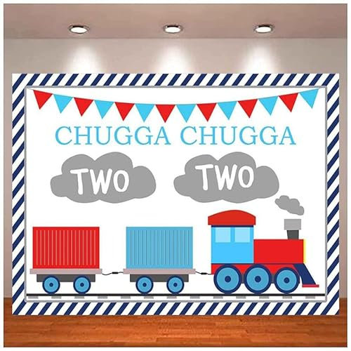 Chugga Chugga Zwei Zwei-Partei Fotografie Background Zug Zweiter Geburtstag Foto Hintergrund Junge Geburtstag Züge Kuchentisch Banner 210X150cm