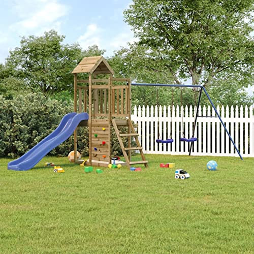 Tidyard Set da Gioco,da Giardino,con Scivolo,Altalena,e Arrampicata,in Legno di Pino,Impregnato,465x186x214 cm,Giochi Giardino,Parco Giochi Esterno,Altalena,Scivolo,Arampcata,da Giardino in Legno