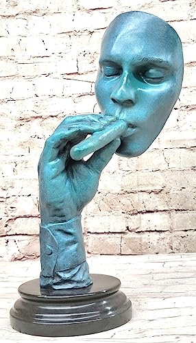 Bronze Man Smoking Cigar Bronze Sculpture Marble Base Figurine by Dali Lost Wax Decorative Artwork Hand Made Artwork