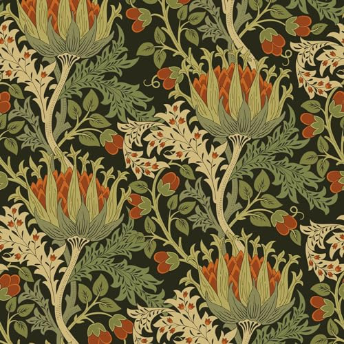 VEELIKE Tapete Blätter Tropische Tapeten Blumen Schwarz Blumentapete Vintage Fototapete Schlafzimmer Romantik Dschungel Möbelfolie Muster Klebefolie Möbel Deko Wohnzimmer Badezimmer 44.5cm×300cm
