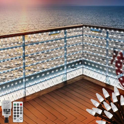 Filet Lumineuse Nettes Extérieure - Avec prise - 6 x 2 m - 300 LED - Étanche - 8 Modes Dimmable - Avec télécommande et minuterie - Décoration Extérieur Mariage Noël Fêteardin Patio Clôture- Blanc