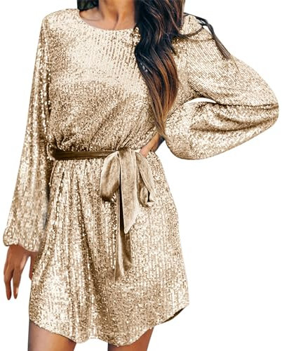 Modaworld Pailettenkleider für Damen Glitzer Kleid Partykleid Hochzeit Cocktailkleid Elegant Sexy Hochzeitskleid Langarm Festlich Party Pailletten Glitzerkleid Abendkleid Silvester Outfit