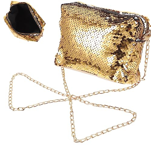 WRITWAA Glamouröse Pailletten Clutch Tasche Für Damen Goldfarbene Abendtasche Mit Schulterriemen Ideal Für Hochzeiten Und Festlichkeiten