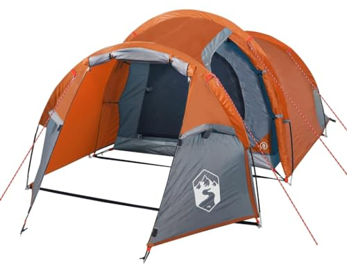 Gecheer Campingzelt 3 Personen, Zelt, Trekkingzelt, Wasser- und reißfest, PE, Grau & Orange 370x185x116 cm 185T TAFT