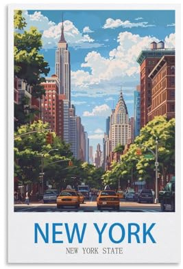 HXHNFERR Affiches de voyage vintage New York New York State 50x75 cm Toiles d'art murale et images imprimées Tableaux de décoration pour la chambre à coucher