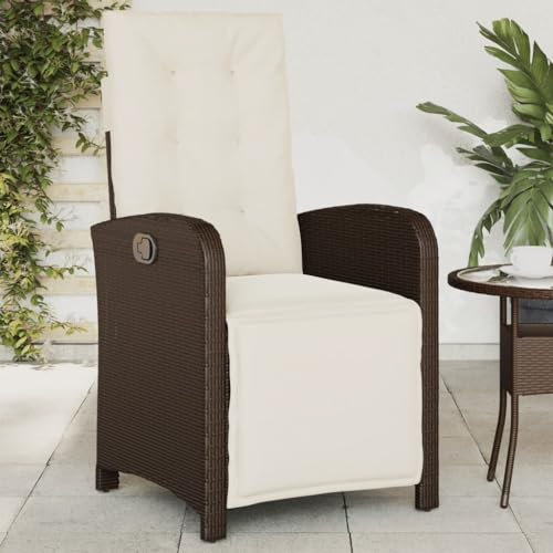 Homgoday Gartensessel Verstellbar Gartenstühle mit Fußteil Gartenstuhl mit Liegefunktion Rattansessel Rattanstühle Balkonstühle Terrassenstühle Gartenmöbel Braun Poly Rattan