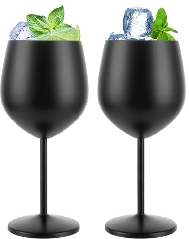 SHUESS 2 Stücke Weinglas 550ml Edelstahl Rotweingläser, Bruchsichere Weingläser, Champagner und Cocktailgläser, Geeignet für Outdoor und Partys Events (Schwarz)