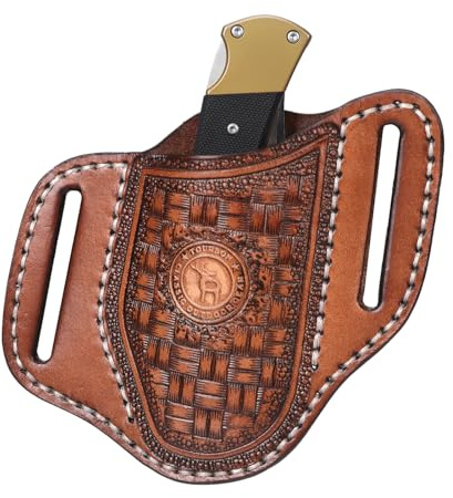 TOURBON Taschenmesserhalter, Etui, Klappmesser, EDC-Werkzeug, Taschenmesser, Gürteltasche, handgefertigtes Geschenk aus Leder in Braun
