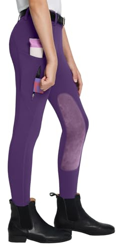 baleaf Girls Horse Riding Pants Kids Winter Fleece Horseback Equestrian Knee-Patch Breeches Youth Schooling Tights Zipper Pockets Purple L