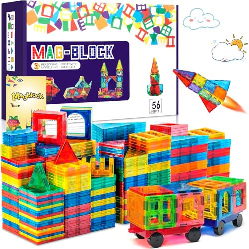 AQXONG 56 Pcs Giocattoli da Costruzione Magnetici Colore Blocchi Magnetici Giocattoli Educativi da Costruzione Giocattoli da Costruzione Regalo Perfetto per Bambini Adatto per Ragazzi e Ragazze 3+