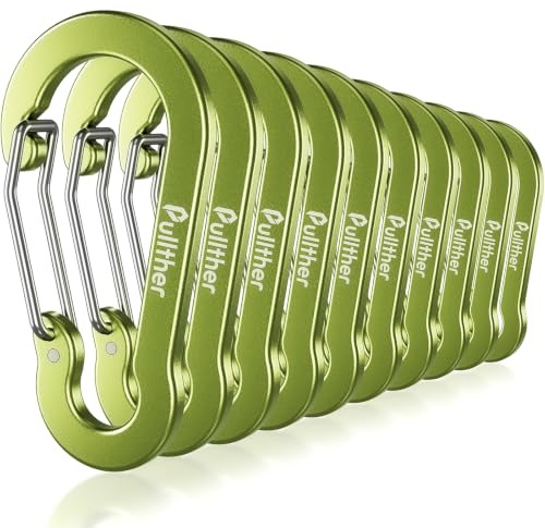 pullther Multi-Karabiner-Clips, 70 mm, große Karabiner-Schlüsselanhänger, Aluminium, D-Ring, Schlüsselanhänger, Karabiner für Outdoor-Sport, Wandern, Camping, Angeln, 10 Stück