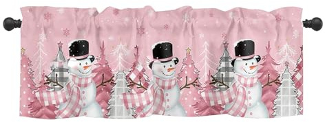 Generisch Vorhang 80 cm Hoch Schneemann, Schneeflocke, Weihnachten, verstellbare Vorhänge für Küche, Wohnzimmer, Stangentasche, 1 Panel, zum Binden, Sonnenschirm Türgardine Landhaus (E, One Size)