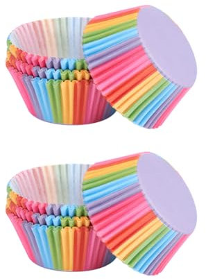 JIHUOO Lot de 200 caissettes à cupcakes arc-en-ciel de taille standard en papier coloré pour cupcakes et muffins pour Noël, mariage