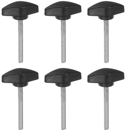 QUARKZMAN 6 Stück Rändelschraube Flügelschrauben Kunststoff Tee-Flügelknöpfe M5 x 45mm Metrisches Gewindebolzen T-Kopf Kunststoffknöpfe Daumenschrauben Handklemmknopf, Schwarz