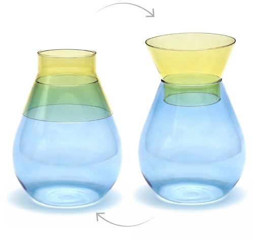 Peleg Design Twotone Home Decor in 3 Farben – Runde Glasvase für Blumensträuße – dekorative Vase mit umklappbarer Oberseite – Glasvasen für Tafelaufsätze