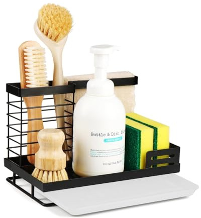 NEXROLA Spülbecken Organizer,Caddy Organizer Utensilien Korb für Küche & Badezimmer mit Abflusspfanne,Spüllappenhalter für Küchenzubehör Schwamm/Bürste/Spülseife -24.5 x 15 x 7.5CM