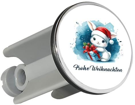 Huuraa Waschbeckenstöpsel Süßer Hase Frohe Weihnachten Geschenk | Universal Stopfen 4cm höhenverstellbar Abflussstopfen Geschenkidee Stöpsel mit Motiv für das Waschbecken