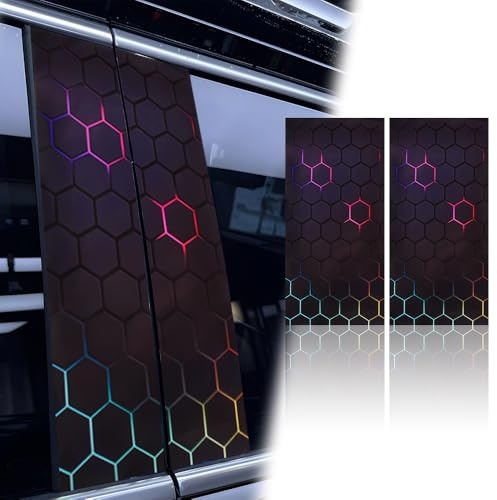 JSCARLIFE 2PCS Adesivi per Montante Centrale Auto, Decalcomanie per Montante Auto in PET Stampato HD Impermeabili, Adesivo Decorativo Personalizzato a Nido d'Ape per Finestrino Porta Montante Centrale