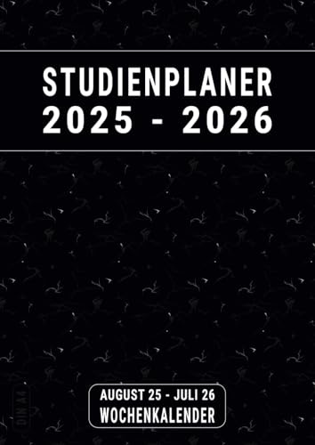 Din A4 Studienplaner 2025/2026: Schwarz Deutsch , August 25 bis Juli 26 , Hausaufgabenheft Gymnasium Hauptschule Realschule mit Datum