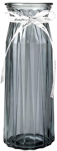 DARENYI Glasblomvas, genomskinlig tulpanvas, för hemmakontor, dekoration av glasbord, födelsedagspresent (29 x 10 cm, grå)