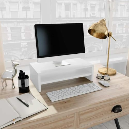 MOBCANT Monitorständer, TV-Aufsatz TV-Tisch Bildschirmerhöhung Monitorerhöhung Geeignet für Wohnung Büro Schlafzimmer Hotel Weiß 42x24x13 cm Holzwerkstoff
