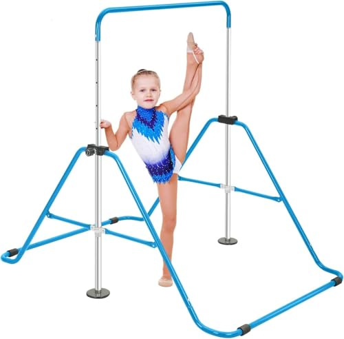 M.J COMFY-LIFE Gymnastics Bars,Horizontal Bar,Expandable Training Bar Adjustable Height 84-130cm Gymnastics Equipment for Home Girls (blue)