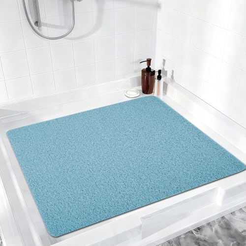 Antirutschmatte Dusche 60x60 cm, Weich Komfort, Duschmatte rutschfest, Antibakterielle Badematte mit Ablauflöchern, rutschfeste Duschmatten für Badewanne und Nassbereiche (Blau)