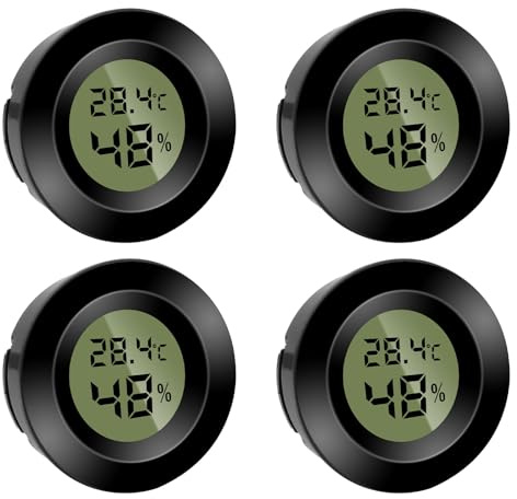 4 Stück Mini Digital Hygrometer Thermometer Rund Luftfeuchtigkeitsmessgerät Temperatur Feuchtemessgerät Fahrenheit (℉) or Celsius(℃) für Innenraum Büro Wohnzimmer (Batterien Enthalten) (4)