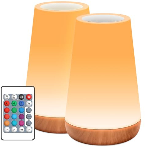 Auxmir Lámparas de Mesita de Noche 2 Piezas, Recargable 2500mAh por USB, Luz Nocturna LED con Control Remoto y Táctil, 13 Colores de Luz, 5 Brillos Regulable, Temporizador, para Dormitorio Habitación