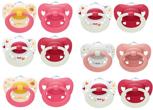 NUK Signature Schnuller Set Rot – Größe 1–3 (0–36 Monate) – 3x 4er Set – Kiefergerechte Silikon-Schnuller im Komplettpaket – Für Babys & Kleinkinder – BPA-frei