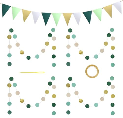 Rieoany Ghirlande Decorazioni Festa, 4 Pezzi da 4m Bandierine Colorate Compleanno, Addobbi Matrimonio Verde Salvia per Matrimoni, Compleanni, Feste